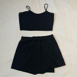 Black Two-Piece Crop Top and Skort Set